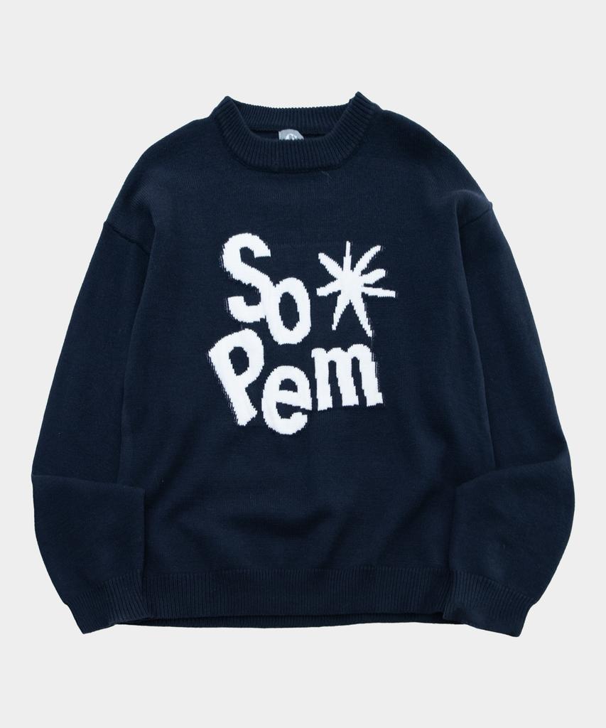 SOMEPLACE MAN Lettering Logo Contrast Round Neck Long Sleeve Oversized Knit Sweatshirt [Navy]
