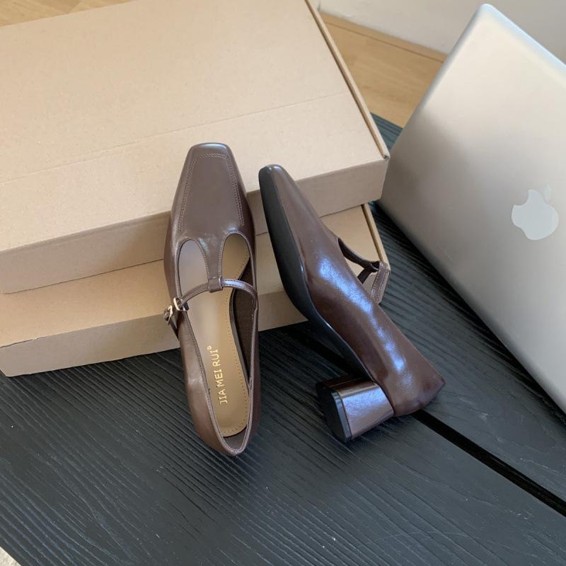 398-1~ Coarse heel French square head Mary Jane single shoes women's shoes 2025 new high heels