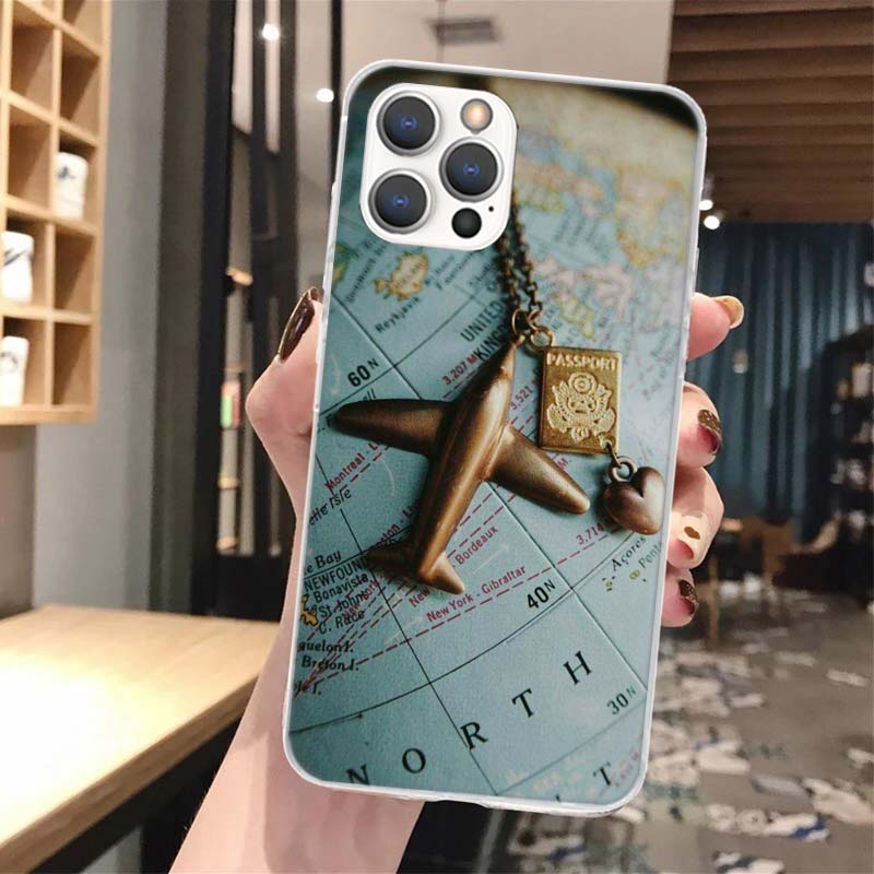 World Map Travel Plans Soft Phone Case For iPhone 14 13 12 Mini 11 Pro Max X XR XS 7 Plus 8 6 6S 5 5S SE 2020 14 7G Pattern Cove