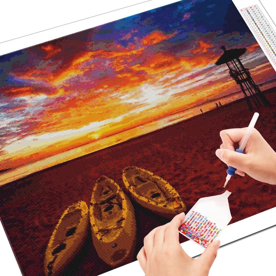 Diamant-Gemälde, 5D-DIY, Meer, voller Bohrer, quadratisch, Diamant-Stickerei, Sonnenuntergang, Bild von Strass-Landschaft, Wanddekoration