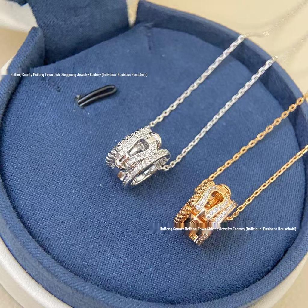 18K Rose Gold Horseshoe Waist Necklace - Full Diamond, Braided Design, Light Luxury Fashion