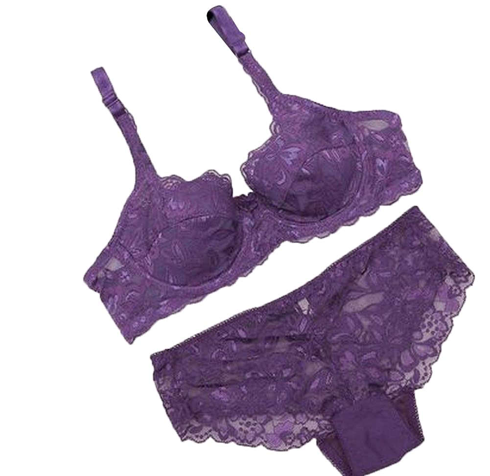 

Plus Nao Bra and Panty 80B Purple x Standard Women s 2-Piece Set, 3/4 Cup, See-Through, (Size 36),
