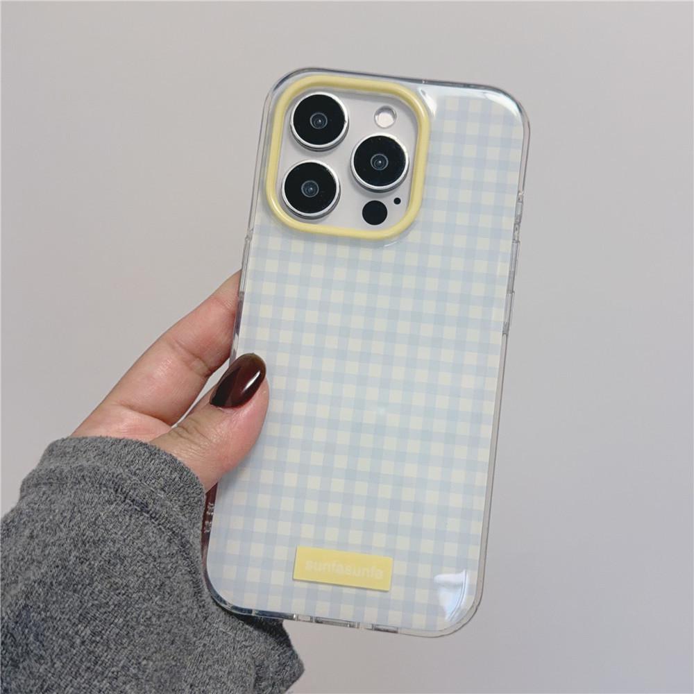 Fresh Blue Plaid 3D Phone Case for Apple 17Pro, 15ProMax, 14/13, 16P - Korean Style