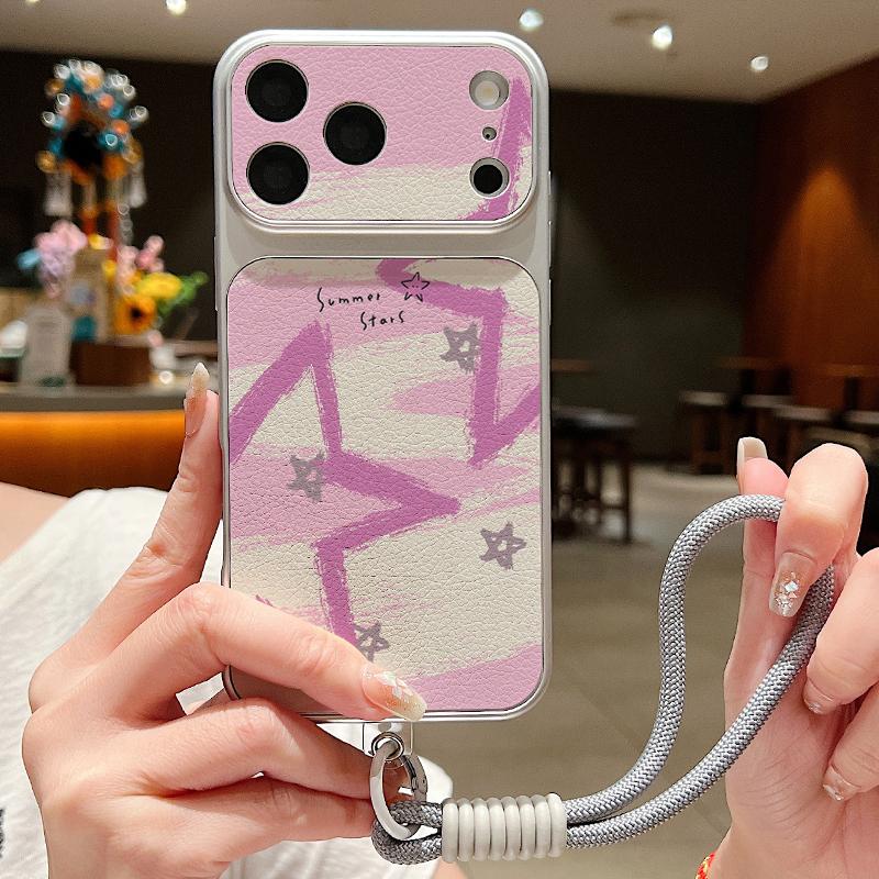 Creative Starry Stars Print Leather Lanyard Case For iPhone 18 Pro Max Hybrid TPU+PU Anti-skid Soft Cover For iPhone 17 16 15 14 13 Pro Max
