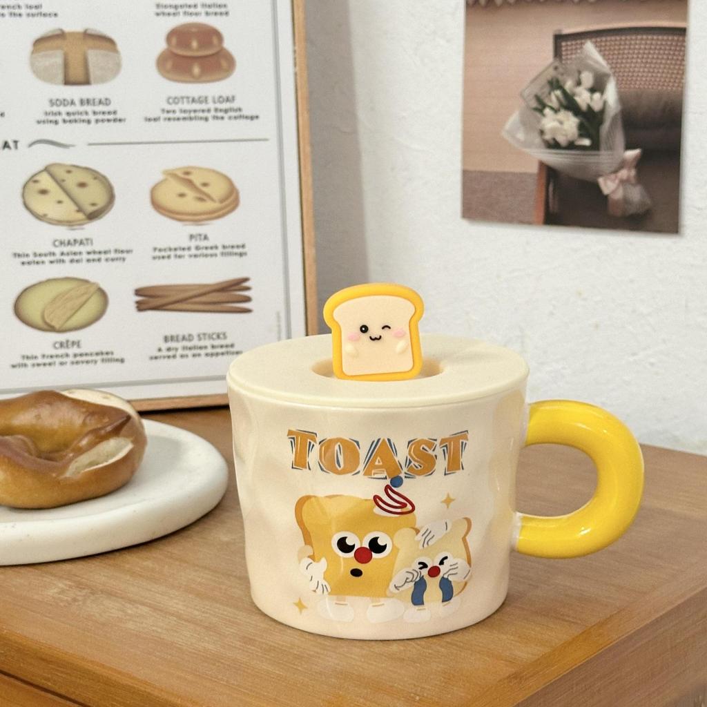 Cute Cartoon Mug with Lid Ceramic Cup Girls High Value Office Water Cup Practical Birthday Gift High Value Mugs Coffee Cups
