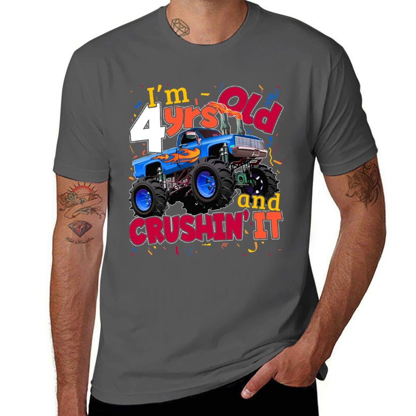 

Monster Truck T-Shirt Gift For 4 year Old Birthday Boy T-Shirt man t shirt luxury essential t shirt T-Shirt 4XL