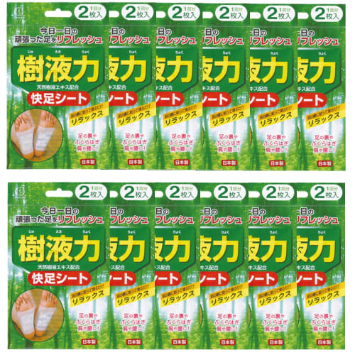 

KOKUBO Tree Sap Power Quick Foot Sheets (2 Sheets per Pack) 12-Pack, Foot Sole Sheets, Tree Sap Sheets with Tourmaline, Mugwort Extract, Wood Vinegar,