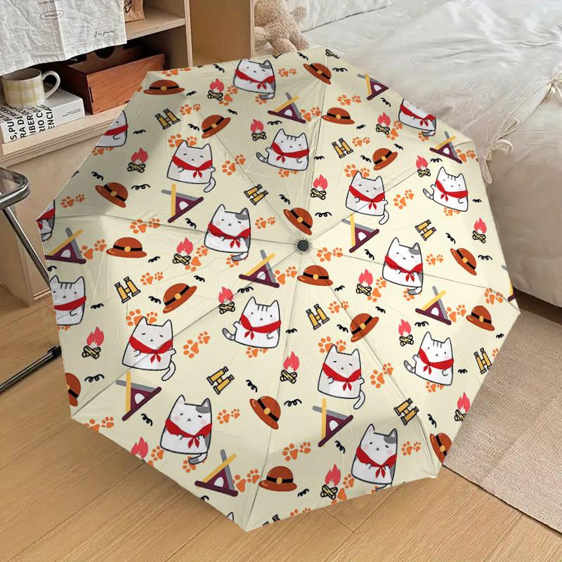 1pc cat campfire Pattern Umbrella Design Automatic Opening and Closing Umbrella, High-quality Travel Umbrella, Lightweight and Portable, -89