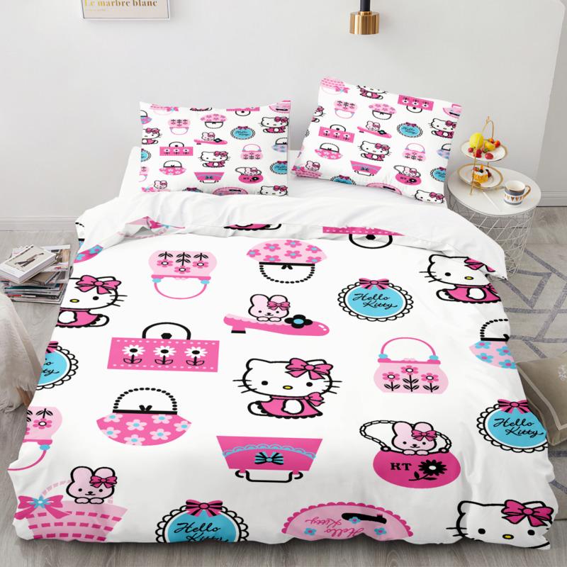 Sanrio Bedding Set Duvet Cover Hello Kitty Children'S Bedroom Decoration Quilt Cover Pillowcases Single Double Multiple Sizes