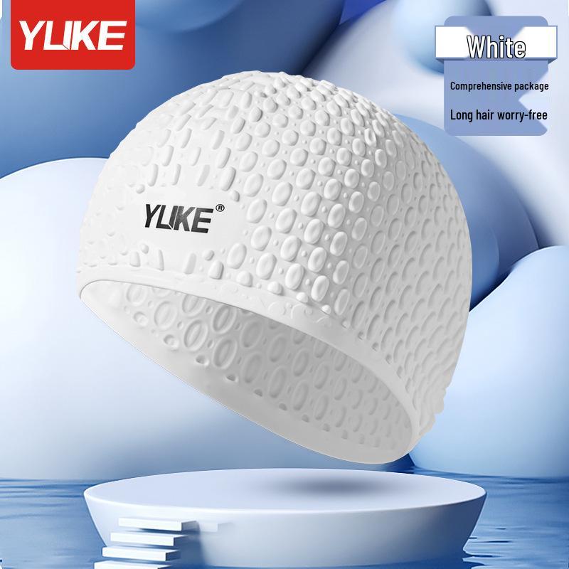 Large Silicone Swim Cap for Adults - Bubble Design, Long Hair, Ear & Sun Protection, Waterproof PU