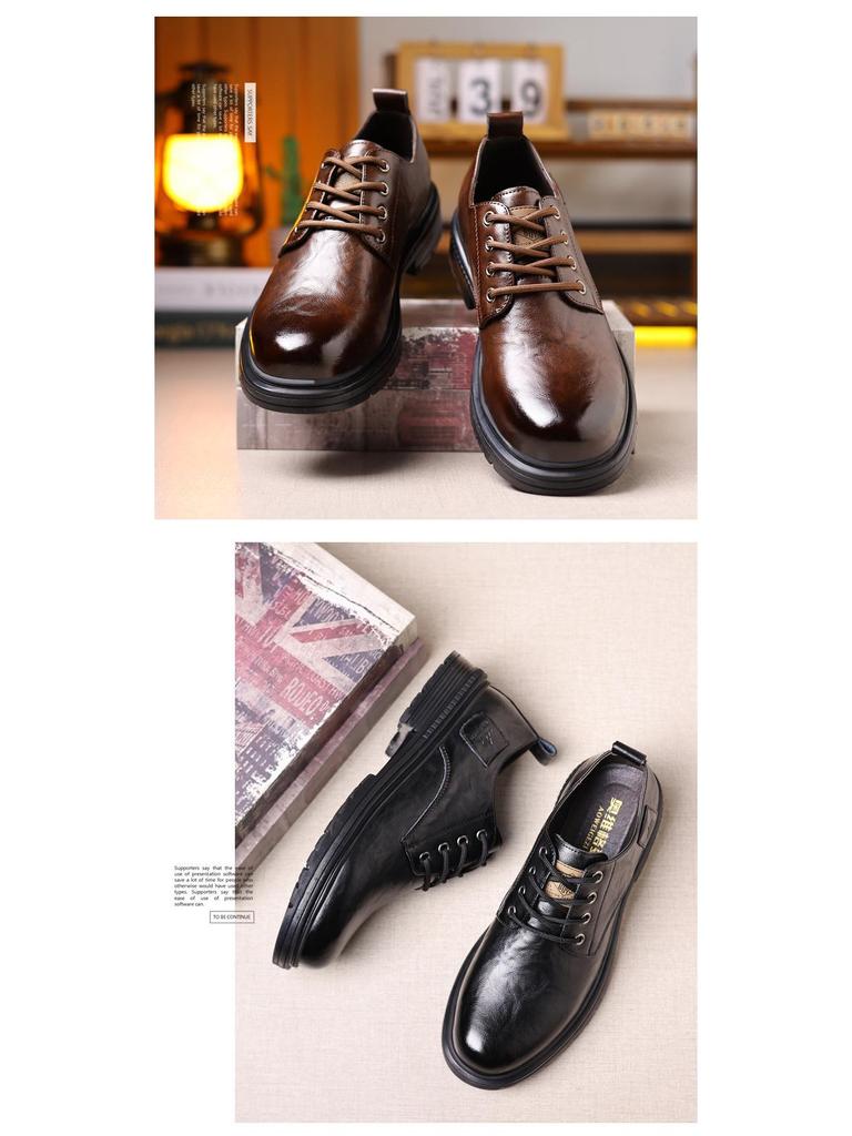 Ovigz Yadan Style Men's Premium Breathable Leather Business Shoes - Soft, Non-slip Sole.