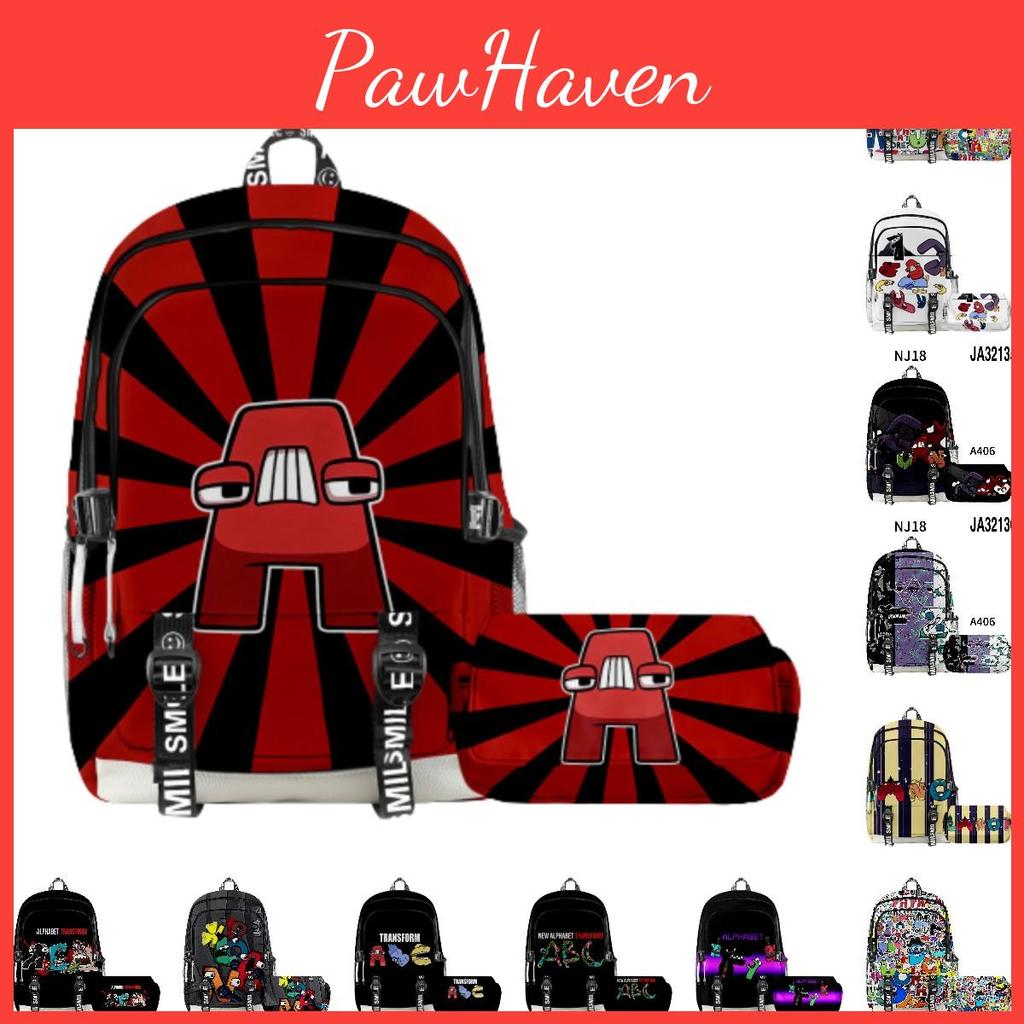 Alphabet Lore Legend Schoolbag Backpack W/ Zipper Double Layer Pen Bag Two-piece