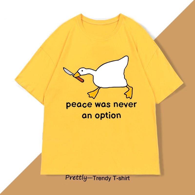 Peace Was Never An Option T Shirt Men Murder Duck TShirt Funny Duck Goose Graphic T Shirts Casual Cotton Short Sleeve Tees