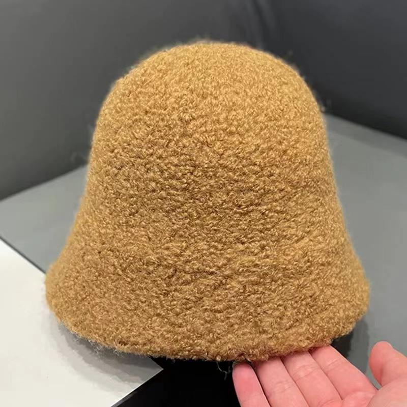 Herbst Winter Hüte für Damen Neu Klassisch Schlicht Wolle Lamm Eimer Warm Fischerhut Vielseitig Mode Japanisch Damen Pannama