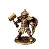 Brass Pumpkin Head Knight Figurine - Miniature Warrior Statue with Hammer and Shield for Desk Decor