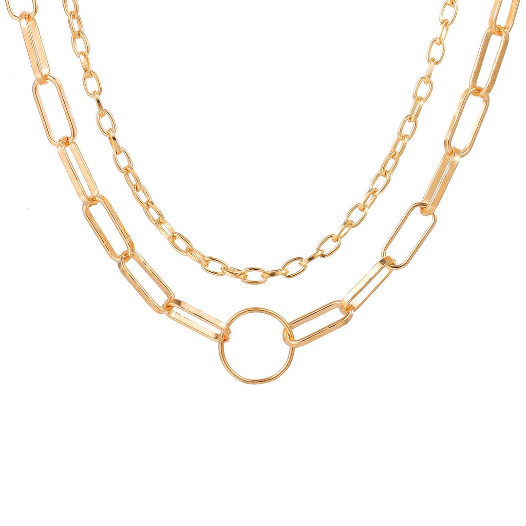 2024 Retro Ring Multilayer Necklace Hexagon Circle Arrow Necklace Fashion Trend Temperament Retro Necklace