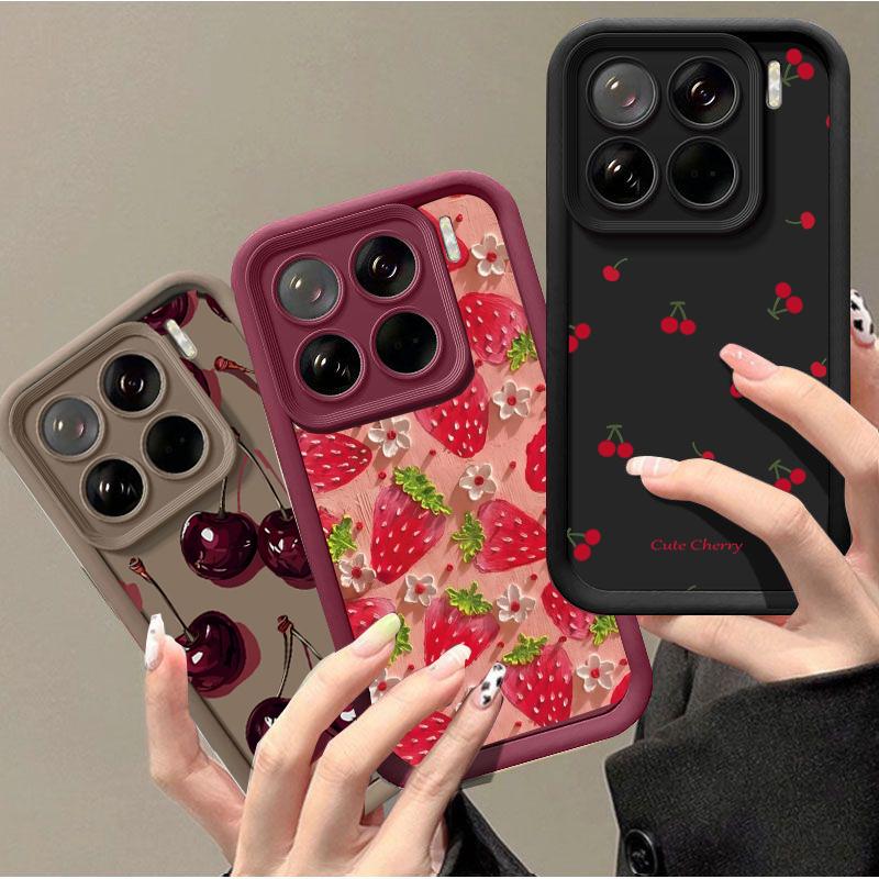 Luxury Cartoon Cherry Print Matte Silicone Case for Xiaomi 15T Pro POCO F8 Ultra X7 M7 F7 Redmi 15C Note 15 14 Pro Plus 5G 4G