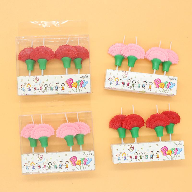 New Flower Birthday Cake Candle 4-pack Simulated Carnation Party Decoration Fan-shaped Flower Holiday Candle