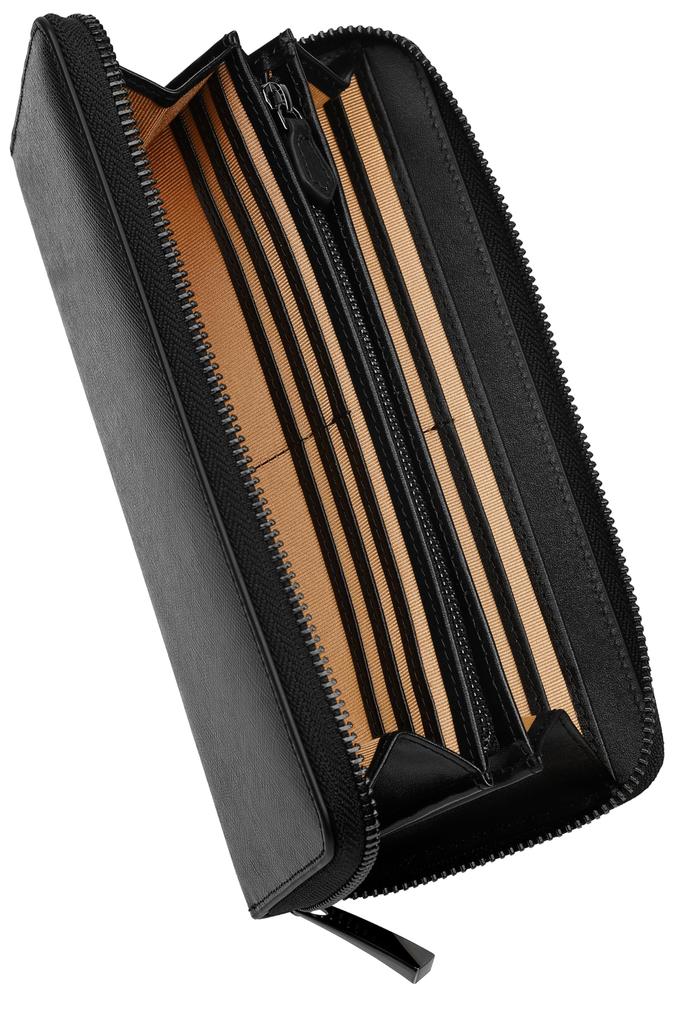 Branze Long Italian Saffiano YKK Round Separate Coin Purse Black x Men's Wallet, Leather, Leather, Zipper, (Saffiano Gold)