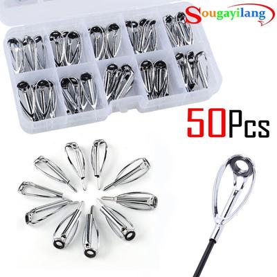50 Stück Angelrutenführung, Spitzen-Set, Reparatursatz, DIY-Augenringe, verschiedene Größen, Edelstahlrahmen