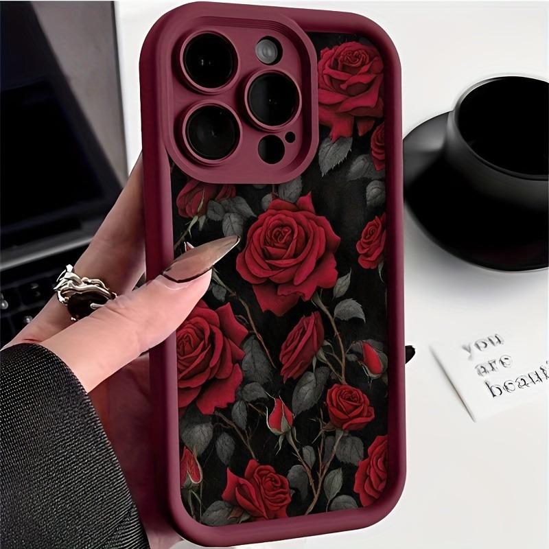 Red Rose Phone Case for Apple iPhone 16/15/14/13/12/11/X - European and American High Bamboo Soft Design