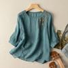 Female Summer Temperament Retro Embroidery Cotton and Linen T-shirt Loose Ageing Casual Skinny Tops