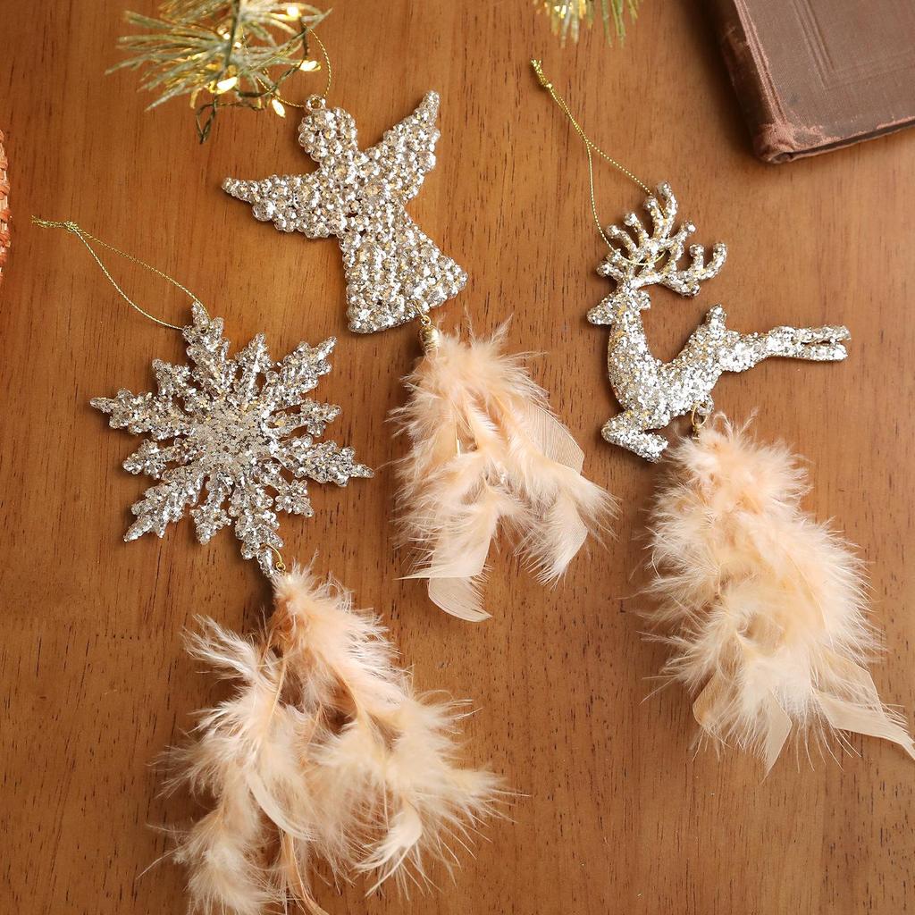 Golden Feather Snowflake Angel Pendant Christmas Tree Ornament