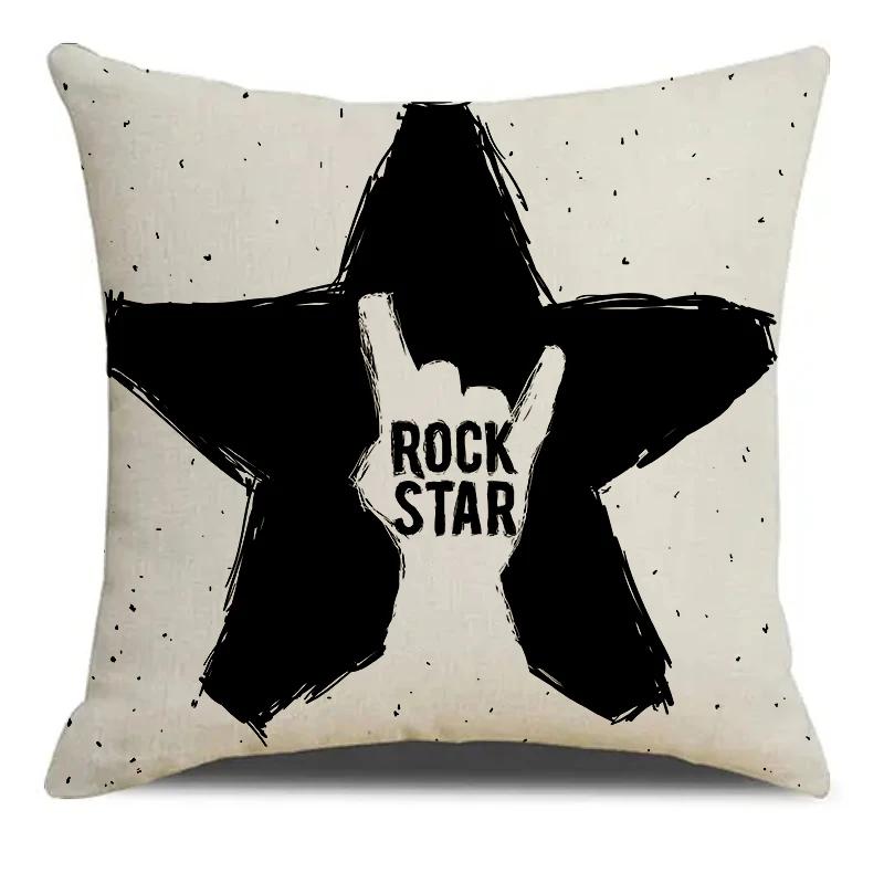 Punk Rock Drukowana Nuta Muzyczna Gwiazda Rocka Drukowana Kwadratowa Poszewka na Poduszkę Mieszanka Poszewka na Poduszkę Poszewka Pokój Dzienny Wystrój Domu
