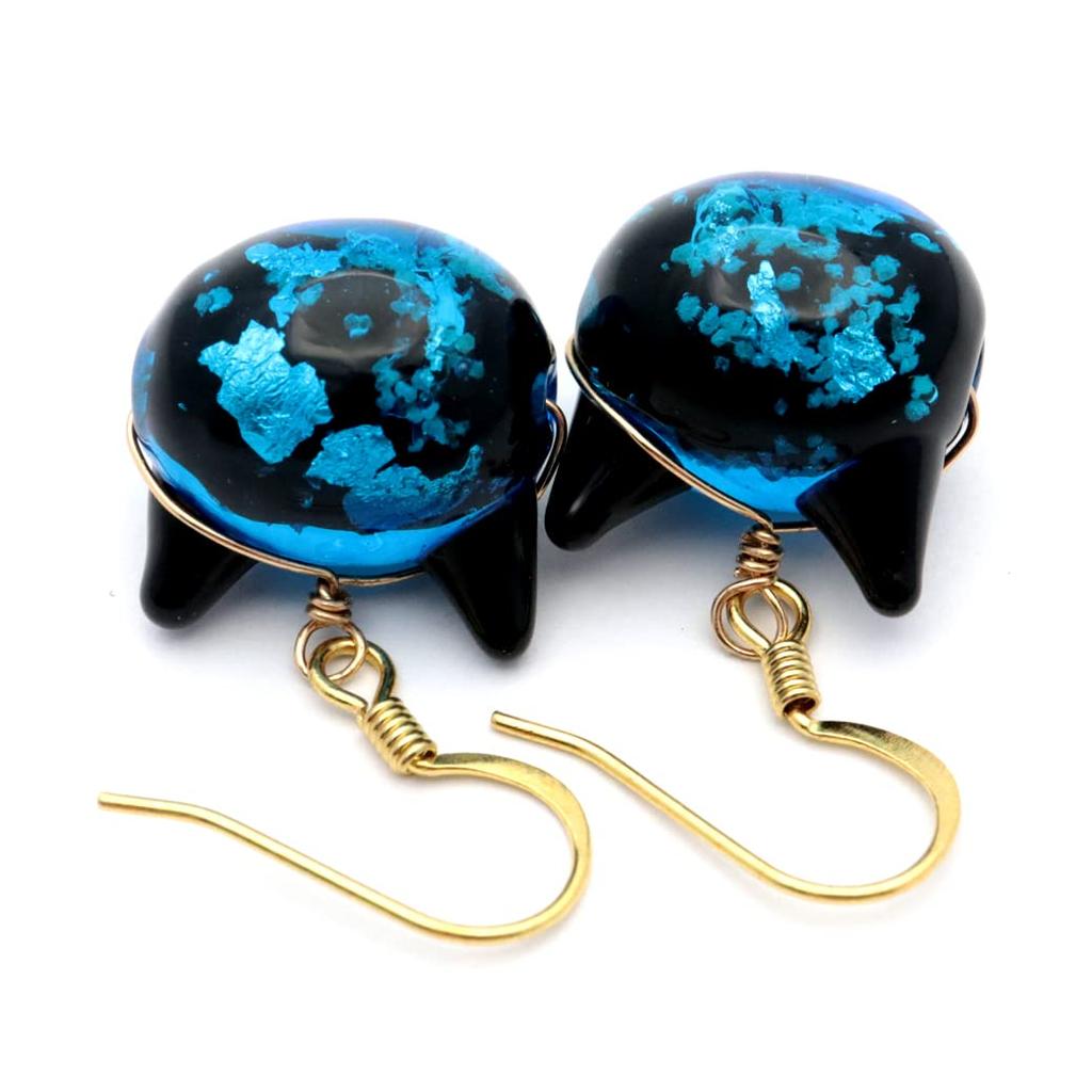 Firefly Glass Earrings Cat Cute Hook Ladies For Both Ears Glowing Blue Luminous Okinawa Souvenir Stylish Dragonfly Ball Cat Present (Parts Color