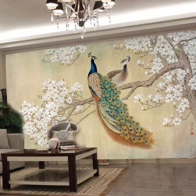Moderní nástěnné malby 3d Stereo Páv Fototapety Obývací pokoj Pozadí Tapety Domácí dekorace