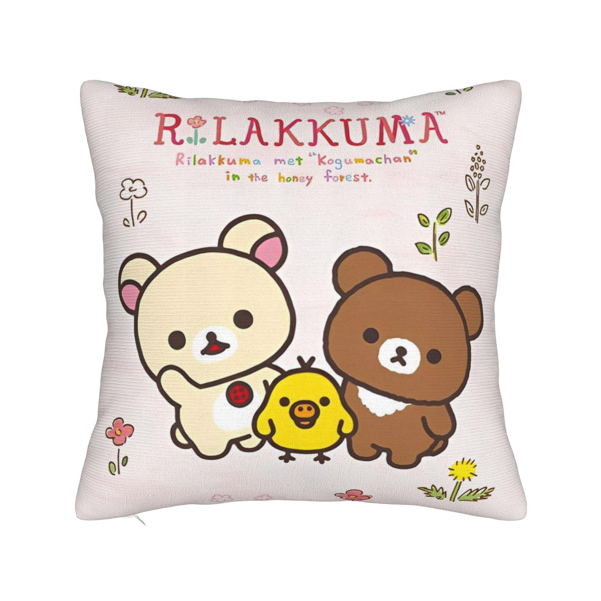 Kawaii Rilakkumas Clover Square Pillow Cases Cartoon Saint Patricks Day Cushion Covers Funny Zipper Decor Pillowcover for Home 30x30cm 12x12in