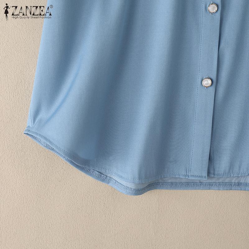 ZANZEA Women Summer Turn Down Collar Casual Short Sleeve Blouse