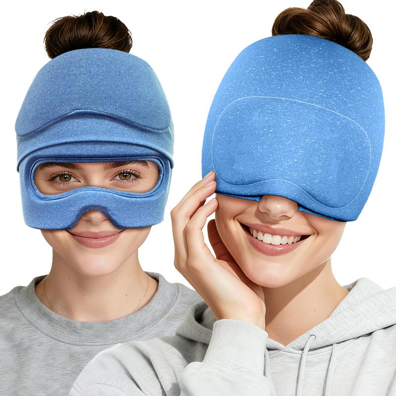 Touca de Gelo Gelada Quente Fria com Máscara para Olhos 2 em 1 à Prova de Vazamento Design com Furos para os Olhos Reutilizável Alívio para Dor de Cabeça Migrânea