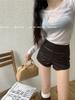 Pu Leather Bag Hip šortky Dámské Podzimní a Zimní Slim Vysoký pas Slim Sexy Hot Girl Černá Svrchní boty Kalhoty Rovné kožené kalhoty
