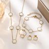 Women's Glossy Pearl Clover Jewelry Set: Bracelet, Necklace, Earrings, Ring