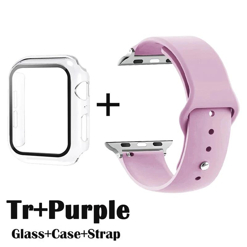 Glass+Case+Strap for Apple Watch Band 42mm 44mm 41mm 40mm 38mm 45mm 49mm Screen Protectors for Apple IWatch Series 8 7 6 SE 5 4