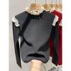 2025 Autumn Women's Apricot Lace Patchwork Knitted Sweater