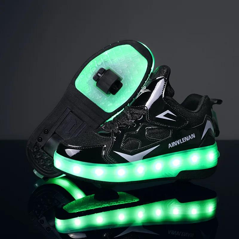 Kluci Dívky Kolečkové boty LED Svítící USB Nabíjení Dětské Kolečkové brusle Ležérní Skateboardingové boty Sportovní boty Dětské Tenisky