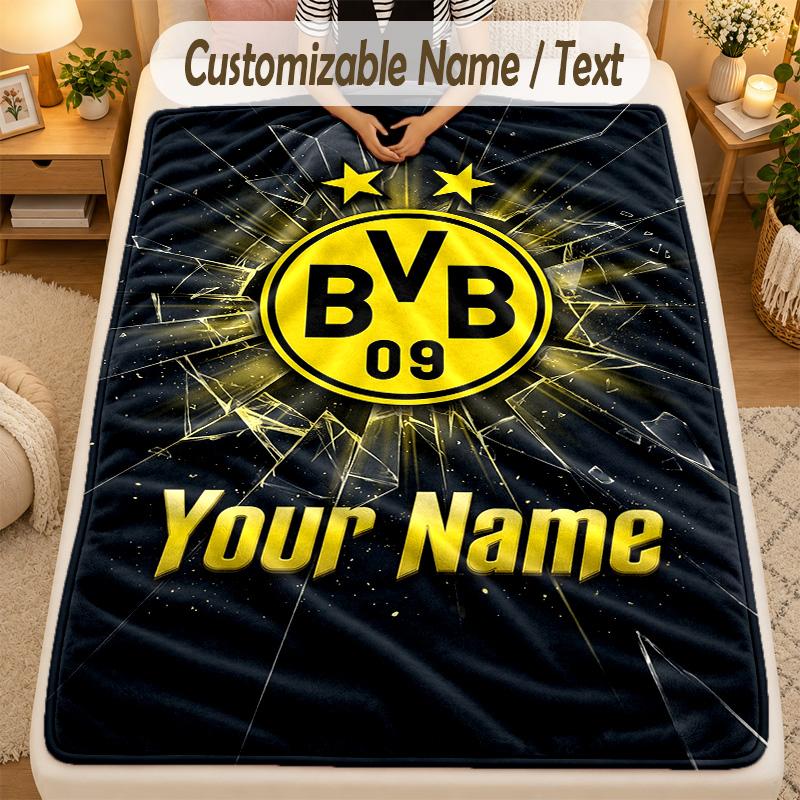 Flannel BlanketBorussia Dortmund Custom Name Text Personalized Soft Warm Throw Blanket Home Decor Gift