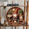 2D Vintage Gnome Toilet Wood Round Sign,Bathroom Wall Shelf Hanging Charming Home Decor,Window Fence Hanging Cute Wooden Board Painting,New Home Decor
