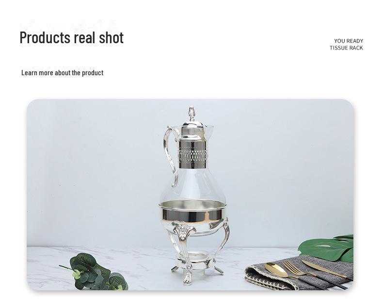 Southeast Asian Retro Metal Coffee Pot Set - 3 Pieces with Mirror Electroplating and Heat-Resistant Glass