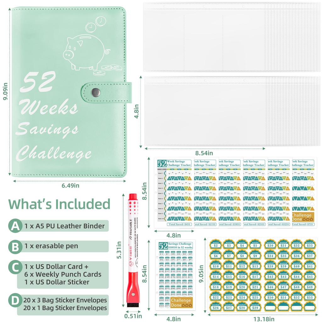 Cross-border 52-Week Savings Challenge Gift Notebook-Save Money Cash Savings Book with Loose-leaf Binding