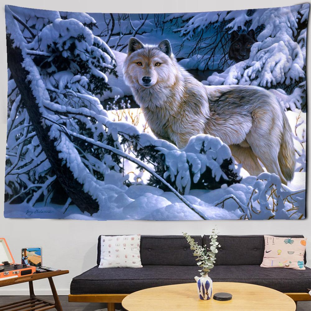 Fantasy Wolf Tapestry Wall Hanging Animal Aesthetic Room Decoration Bohemian Psychedelic Mandala Home Dormitory Wall Decoration