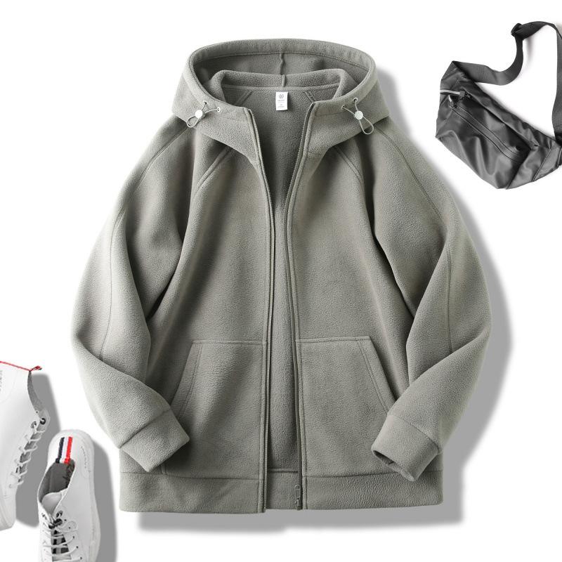 Autumn and Winter Men's Jackets Men's Fleece Hooded Zipper Cardigan Sweater Jacket Spring and Autumn