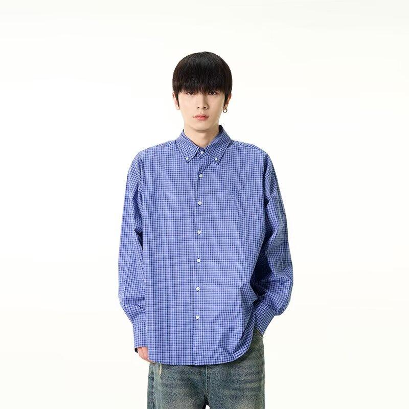 

Рубашка с длинными рукавами с буквенным принтом 2024 года в японском стиле в стиле Гонконга, свободная рубашка для мужчин, летняя модная универсальная повседневная куртка 2XL синий