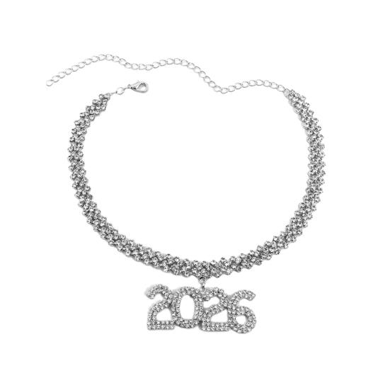 

2026 Hip Hop Rhinestone Pendant Necklace Sparkling Bling Number Necklace for Women Fashion Party Jewelry Gift Chain New Year Celebration Accessory срібний
