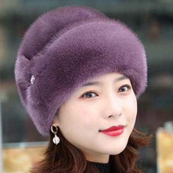 Cappello invernale da donna Vestibilità elastica Peluche imitazione visone Velluto antivento Tinta unita con berretto floreale Forniture per donna