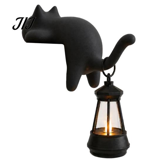 Soft Glow Reading Corner Light Cat Shape Shelf Hook with LED Lantern, Vintage Decorative Cozy Atmosphere Night Lamp Hanging Ornament, for Bookshelves