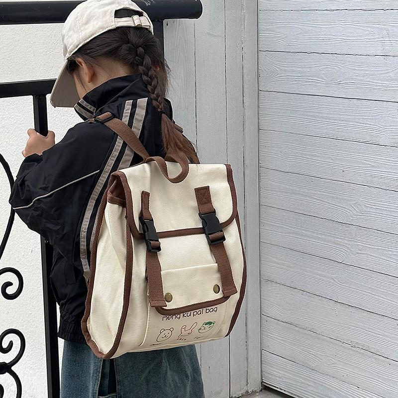 Flip Cover Retro Childrens Backpack Canvas Waterproof Lightweight School For