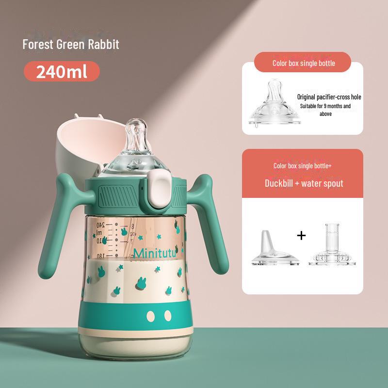 Minitutu Wide Mouth Bottle with Temp-Sensitive Scale, Flip-Top, Anti-Fall, Anti-Flatulence, and Suction Duckbill